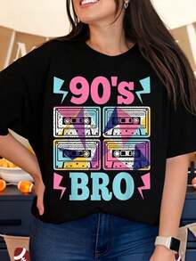 Camiseta retro de cinta de casete vintage estilo años 90, unisex, ideal para fiestas temáticas de los 90 y eventos nostálgicos, perfecta para celebraciones de cumpleaños y disfraces. - Negro - Ver 1