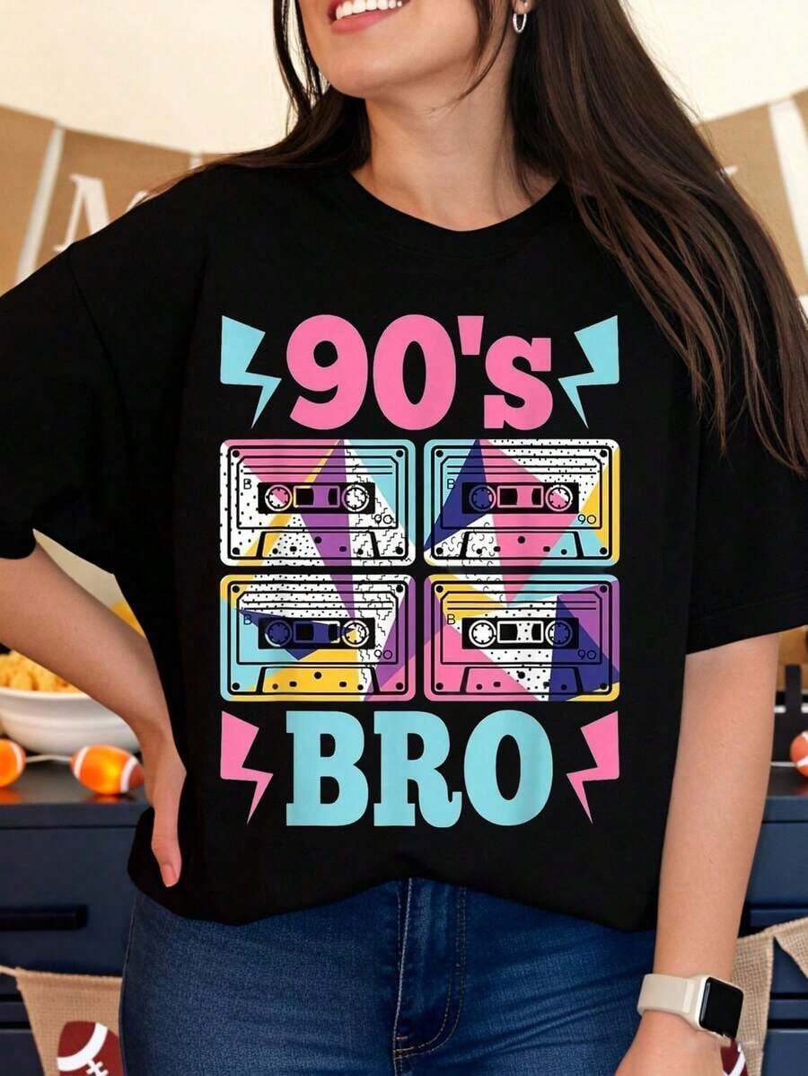 Camiseta retro de cinta de casete vintage estilo años 90, unisex, ideal para fiestas temáticas de los 90 y eventos nostálgicos, perfecta para celebraciones de cumpleaños y disfraces. - Negro - Ver 1