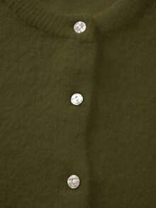 Cárdigan de punto con cuello redondo y diseño retorcido para mujer, chaqueta de suéter de color gris claro sólido y casual, blusa de primavera - Verde militar - Ver 7