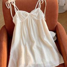 Women's Solid Color Spaghetti Strap Tie-Up Ruched Hem Minimalist Short Casual Dress,Summer Dresses For Women,Pastel Dresses For Women - Albaricoque - Ver 5