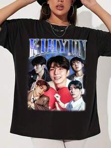 Camiseta unisex, camiseta retro de Kihyun Monsta X, camiseta del álbum The X de Monsta X, camiseta N the Front, camiseta azul bebé de Monsta X, suéter de los miembros de Monsta X, ropa de mujer, blusas para mujer, tops de mujer, camisetas de mujer. Tela ligera y transpirable, conjuntos casuales para mujer, ropa para climas cálidos, diseño divertido, ideal para jugar al aire libre. ,All Match 128% Cotton Short Sleeve Tee, Soft Loose Breathable Fit For Women Young Ladies, Suitable For Daily Casual Street Fashion Campus Study Holiday Shopping Outdoor Leisure Daily Weartops elegantes playeras de niña tropicoqueta karol playeras de mujer tops de mujer tops de mujer ropa de niñas de 27 años ropa deportiva de mujer - Negro - Ver 6