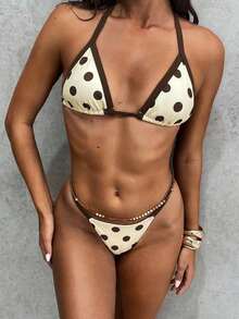 Conjunto de bikini de 2 piezas con estampado de lunares, traje de baño sexy para fiestas y festivales de música, atuendo de playa para vacaciones de mujer - Multicolor 6 - Ver 4