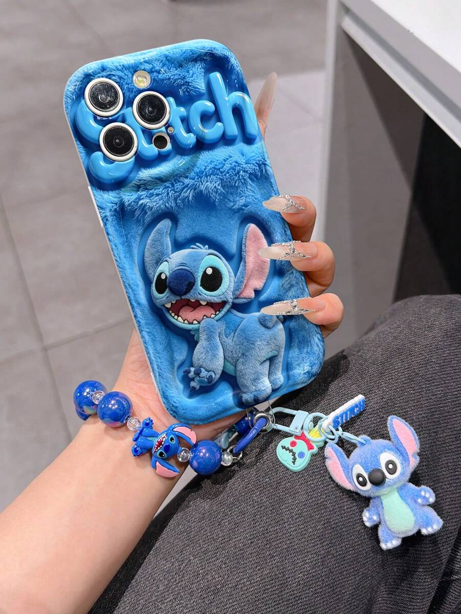 Disney Has Authorized, Phone Case - Chain Set, The Stitch Lilo & Stitch 3D Phone Case Plus A Silicone 3D Stitch Bracelet With Metallic Ring Removable Bracelet, Stitch And Angel Pattern, Compatible With Iphone17/16/15/14/13/12/11/XS/XR/X Plus Pro Max, A Stylish Cartoon Phone Case, The Perfect Gift Choice, Phone Protection, Durable Phone Cover, Great Gift For Friends And Family. - 白色 - 查看 1