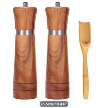 2件套相思木盐和胡椒研磨器套装，胡椒研磨器和盐瓶配竹勺 - 可重复填充的香料和盐容器，可调节粗细的手动胡椒研磨器和盐研磨器，厨房研磨工具（8英寸/10英寸） - 彩色 - 查看 9