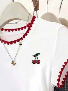 Ropa exterior para mujer, nueva llegada de verano, camiseta ajustada con pliegues, estilo elegante y versátil, fotografía de calle, imprescindible, temporada de vuelta al colegio, 100% llamativa, camiseta de mujer de manga corta para verano - Blanco - Ver 3
