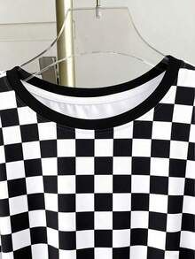 Camiseta de mujer de manga corta con cuello redondo y estampado de leopardo en bloques de color, para verano - Blanco 7 - Ver 3