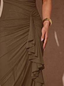 xheSilquee Elegante vestido verde salvia con mangas abullonadas románticas y abertura alta, vestido de fiesta ajustado con encaje para el Día de San Valentín, citas, invitados de boda, baile de graduaciónxhe - Marrón - Ver 6