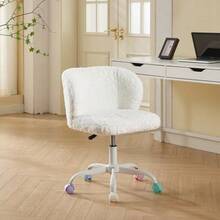 Girls Faux Rabbit Fur Desk Chair, Cute Fluffy Adjustable Swivel Vanity Chair With Silent Colorful Wheels, Soft Upholstered Office Chair For Bedroom, Study Room And Dorm, Cream,Beige - Cream - View 7