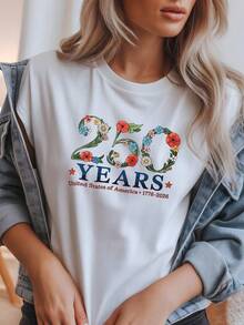 Camiseta patriótica floral 250 años AM1erican 17762026 T1EE. 220 g, algodón puro unisex. Peso ideal para todas las estaciones, apto para hombres y mujeres. Tejido duradero de alta calidad, suave al tacto y de larga duración. Camiseta transpirable. Adecuada para la primavera y el verano, vacaciones, Día de la Madre y Día de la Independencia. - Blanco - Ver 1