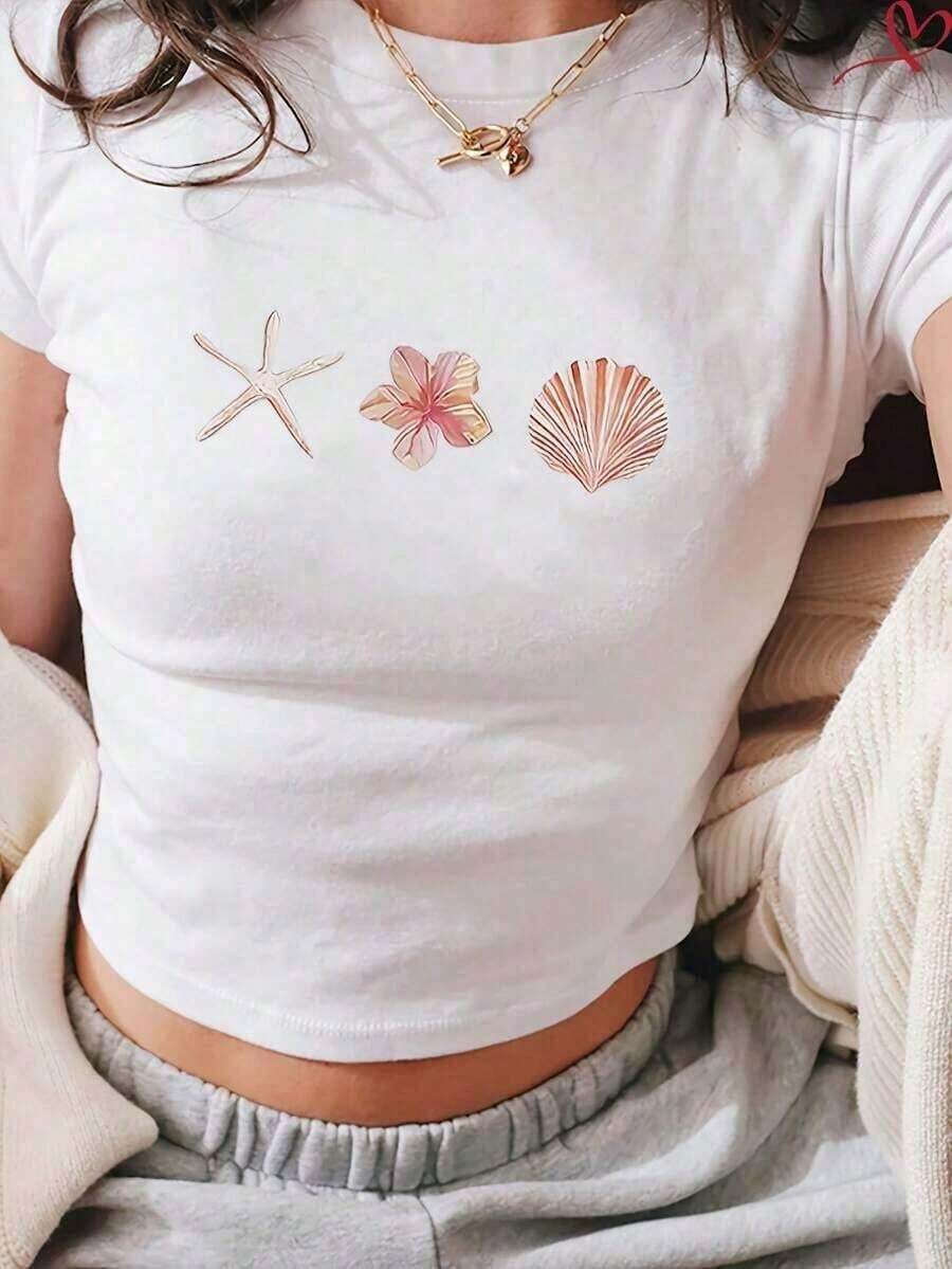 Camiseta Casual de Manga Corta para Mujer, Mezcla de Algodón, con Estampado de Coche 'Chasing The Horizon', Cuello Redondo, Largo Regular - Estilo_es - Ver 1