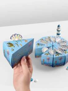20pcs/10pcs Creative Cake-Shaped Ocean Style Gift Box Set, 3D Iridescent Shell Decor Gift Boxes, Separable Triangle Boxes, Light Blue Sea Turtle, Whale, Jellyfish Pattern, Suitable For Candy, Small Gifts, Favors, Birthday Party, Baby Shower, Wedding, Holiday, Desktop Decor - Blue Ocean - View 11