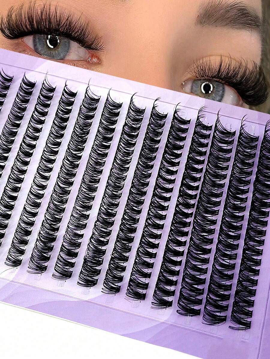 DIY Individual Cluster Lashes 14 Rows 280 Clusters 0.05mm 3D Russian Volume 80 Roots 9-16mm Mixed Faux Mink Lashes Purple Box - DD - View 1