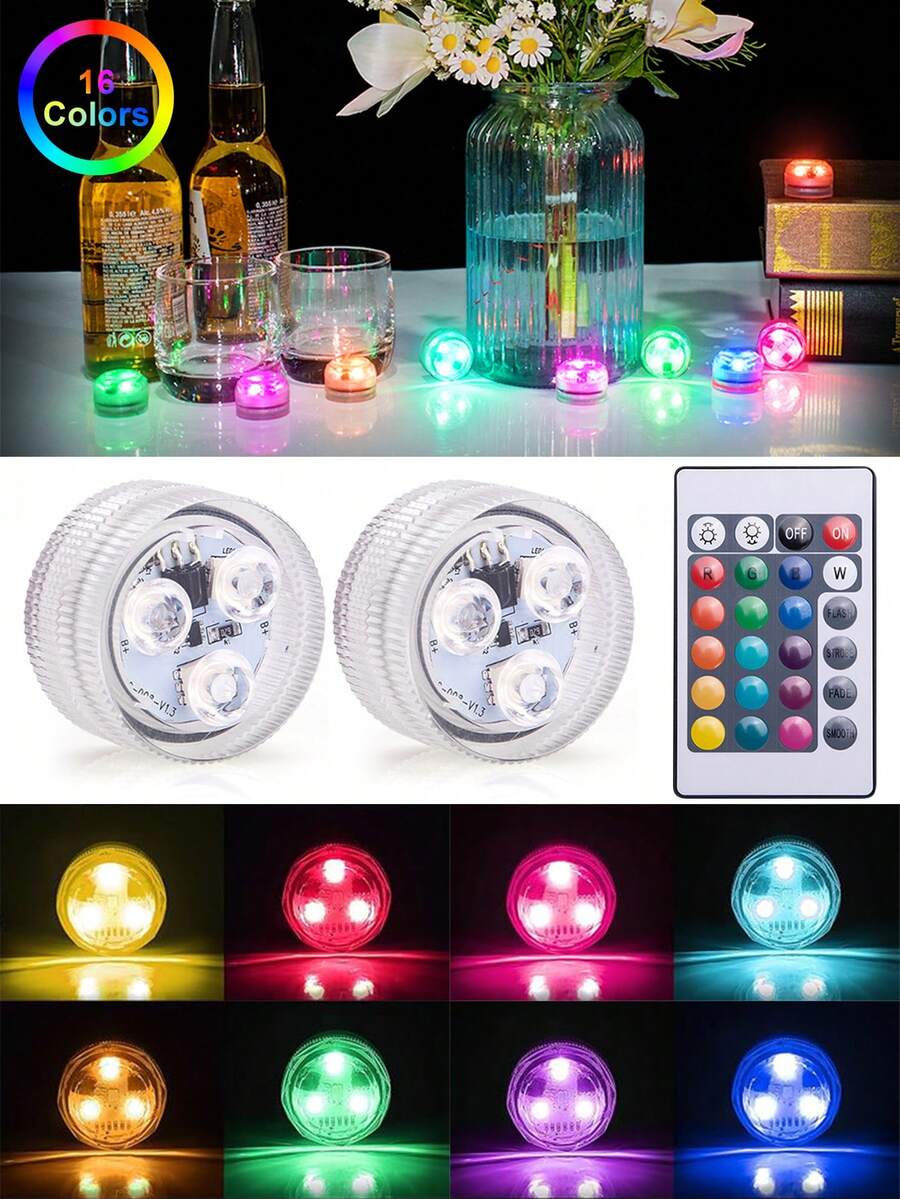 小旋鈕遙控 LED 水下燈,七彩 RGB 變色蠟燭燈,泳池池塘氛圍燈,水族造景強化,花園派對酒吧婚禮裝飾氛圍燈(含吸盤) - 彩色 - 查看 1
