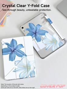 Blue Hibiscus Pattern Protective Case Compatible With Ipad Air 4/5 10.9", 7/8/9 10.2", 11" 11th Gen (2025), Galaxy Tab A9 11", Tab A9 8.7", Cute Style Suitable For Back To School, Valentine's Day, New Year Gift - Multicolor - View 4