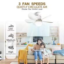 20-Inch Ceiling Fan With LED Light, Remote Control And Quiet Design, Easy Installation For Bathroom, Kitchen, Bedroom And Living Room - White - View 2