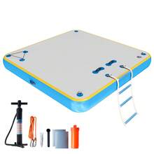 Non Slip Inflatable Air Dock Platform, Floating Island Raft With Rope Ladder, 6FT 7FT 8FT 10FT 12FT - 灰藍色 6 x 6 英尺 - 查看 11