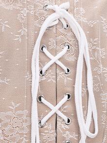 Yuwenier Y2K Asymmetric Structure Bustier Floral Embroidery Metal Eyelet Lace-Up Front Open Back Corset Crop Top, Romantic Outfit For Valentine's Day, Wedding, Music Festival, Party Summer - 杏色 - 查看 8