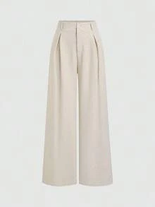 Pantalones anchos de mujer vintage elegantes con textura y plisados, para otoño/invierno - verde menta - Ver 8