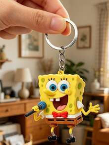 SpongeBob SquarePants 方形褲鑰匙圈，可愛卡通角色鑰匙環，耐用鑰匙收納吊飾，適用於鑰匙、包包和背包，可用作粉絲周邊、派對禮物及日常使用 - Sponge Bob SquarePants 3 - 查看 5