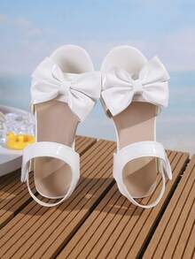 Girls' High Heel Sandals Summer 2026 Versatile High Heel Sandals Thick Heel Bow Sandals Big Kids Fashion Shoes Plus Size - White - View 6