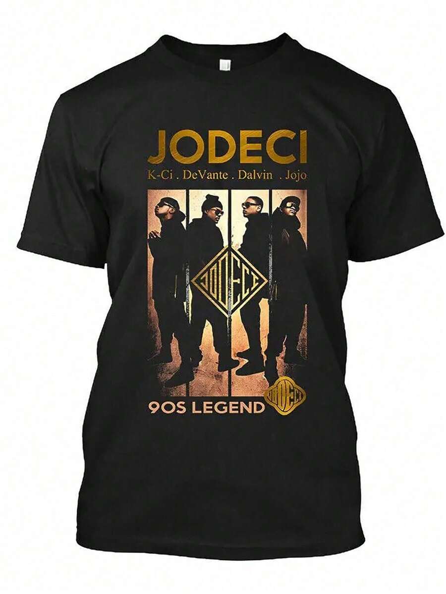 Jodeci S Legend Graphic T-Shirt, Cotton, Casual Crew Neck, Slight Stretch, Knit Fabric, Regular Fit, For Adults, All-Season T-Shirt - 黑色 - 查看 1