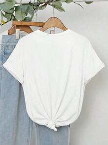 Camiseta de mujerCamiseta gráfica de manga corta, camisetas casuales para mujer, camisetas de algodón, tops de verano para mujer, camisetas con estampado divertido para mujer, camisetas suaves y cómodas para uso diario, regalo diario, camiseta .Top de verano para mujer.Cómoda y ligera - Blanco - Ver 3