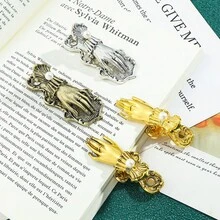 Clipe de Livro com Formato de Mão de Metal Vintage, Clipe de Marcador de Página Decorado com Pérolas, Suporte de Página 3D Estéreo, Marcador de Página 3D, Clipe de Decoração de Diário, Acessórios de Diário de Viagem, Clipe de Documento e Conta, Clipe de Marcador de Página de Papelaria de Escritório - Tamanho único. - Visão 4