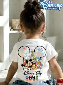 Disney Kids' Spring And Summer Crew Neck Short-Sleeve T-Shirt With Disney Family 2026 Print. Made Of 100% Soft Cotton, Suitable For Boys And Girls For School, Parties, Outdoor Activities And Trips To Disneyland. - 白色 - 查看 2