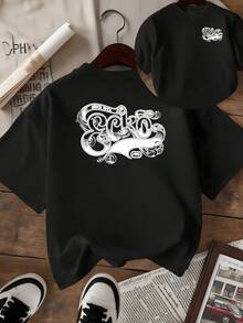 Artistic Typography With Flowing Curves That Represent Modern Energy And Urban Spirit, Expressing Creative Strength And A Free Attitude-Perfect For Those Who Enjoy Standing Out With Elegance. Comfortable Casual Double-Print Women's T-Shirt - 黑色 - 查看 8