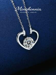 MOUSHEENIA 925 Sterling Silver Heart Pendant Necklace For Women - Genuine Moissanite Solitaire - Dainty Round Cut Diamond Simulant - Eternal Love Promise Jewelry - Gift For Her Anniversary Wedding Birthday - Pendant Necklace - View 3