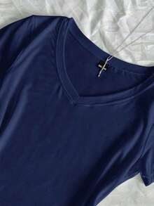 3 piezas Camisetas ajustadas de cuello en V de verano para mujer, camisetas básicas de manga corta de ajuste ceñido de unicolor con estampado de anime de la subcultura punk - Multicolor 2 - Ver 6