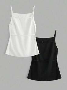 2 piezas Parte superior de tirantes finos con espalda abierta informal para mujer, apta para vacaciones de verano - Multicolor - Ver 1