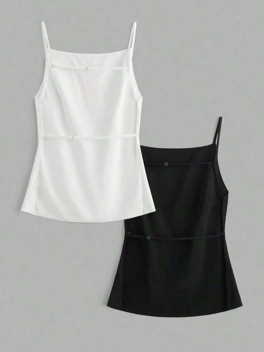 2 piezas Parte superior de tirantes finos con espalda abierta informal para mujer, apta para vacaciones de verano - Multicolor - Ver 1