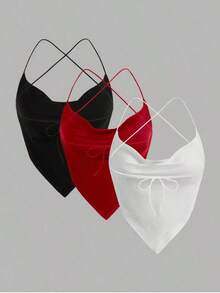 halter veraniego para mujer, sexy, de unicolor con drapeado y espalda descubierta - Multicolor 3 - Ver 2