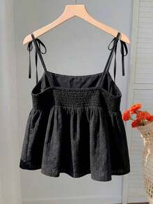 Camiseta sin mangas casual con volantes bordados para mujer - Negro 2 - Ver 2