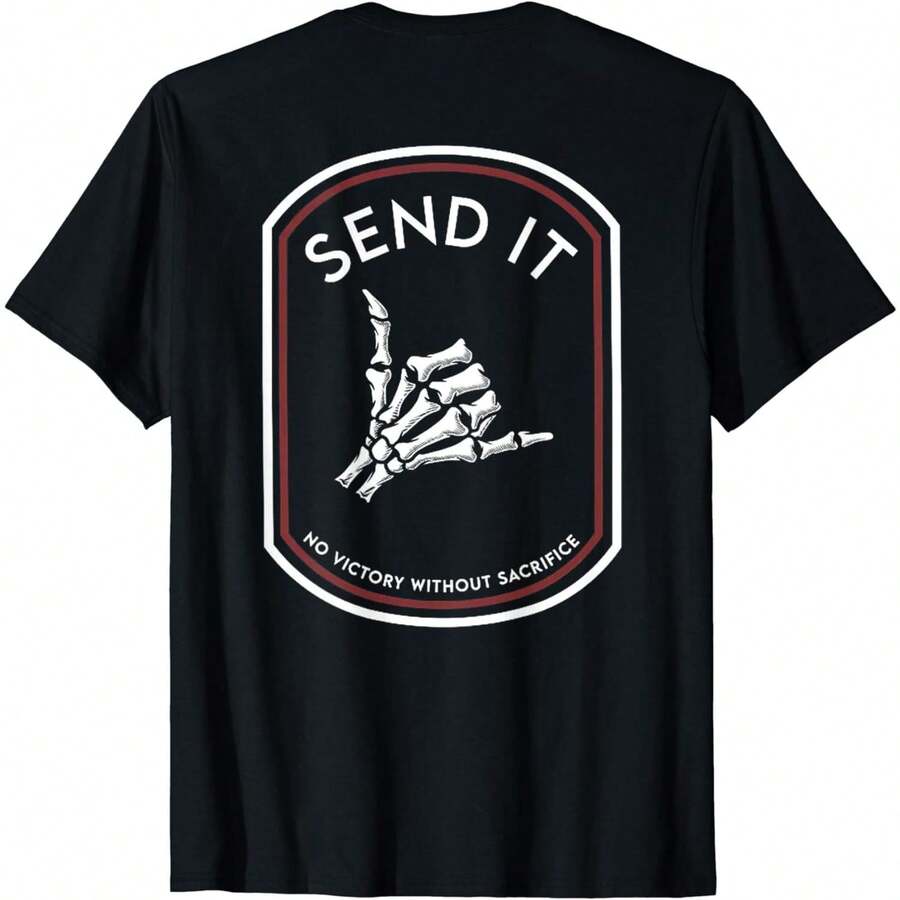 Cotton Short Sleeve Send It No Victory Without Sacrifice (On Back) T-Shirt - 黑色 - 查看 1