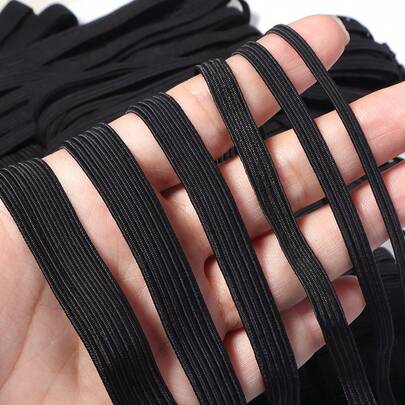 5/10 Yards Polyester + Latex High Elastic Black Stretch Band, Flat Narrow Elastic Band Suitable For Hair Ties, Mask Ear Loops, Waistbands, Cuffs, Skirt Waists, Packaging, Bookmarks, Home Goods