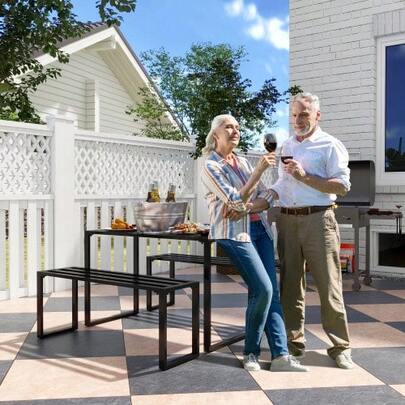 Outsunny Outdoor Furniture Set, 3-Piece, Garden Furniture Set With Table And 2 Benches, Metal, Black, 110 X 55 X 70 Cm