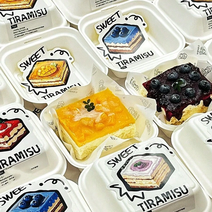 20入卡通水果蛋糕裝飾貼紙 提拉米蘇甜點蛋糕盒封口標籤 適用於漢堡紙盒、烘焙三明治包裝盒 - 彩色 - 查看 1