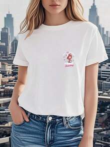 Under The Radar Women's Double-Sided Anime Girl Print T-Shirt - Modern, Stylish, Casual, And Unique - Popular In Europe And America - For Everyday Wear. - Vintage Street Style Unisex Loose Cotton Short Sleeve Crew Neck T-Shirt - 白色 - 查看 2