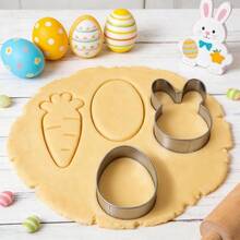 6Pcs Large Easter Cookie Cutters For Kids, 4'' Bunny Head, Egg, Chicken, Rabbit, Carrot, Butterfly Shapes, Metal Biscuit Molds For Easter Spring Holiday Themed Baking Supply - Default - View 3
