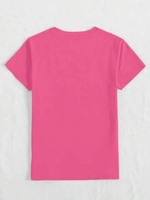 1 pieza de camiseta de verano de manga corta para mujer - diseño estampado con dibujo geométrico 2D, estilo cool de barman, estilo urbano de moda. |   Diseño Juvenil |   Ajuste cómodo, ropa bonita WJ1R - Rosa Fucsia - Ver 2