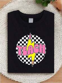 Solt Vintage 1 camiseta retro para maestros de regreso a la escuela, camiseta inspiradora para maestras, camiseta minimalista con gráfico de maestra, estampado educativo de lazo y lápiz - Negro 4 - Ver 7