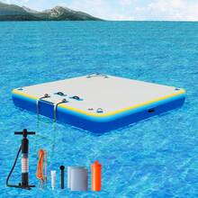 Non Slip Inflatable Air Dock Platform, Floating Island Raft With Rope Ladder, 6FT 7FT 8FT 10FT 12FT - 灰藍色 6 x 6 英尺 - 查看 1
