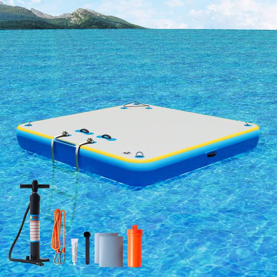 Non Slip Inflatable Air Dock Platform, Floating Island Raft With Rope Ladder, 6FT 7FT 8FT 10FT 12FT - 灰藍色 6 x 6 英尺 - 查看 1