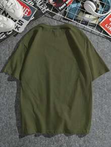 Plus Size Men's Minimalist Hand Print Short Sleeve T-Shirt - Army Green - View 3