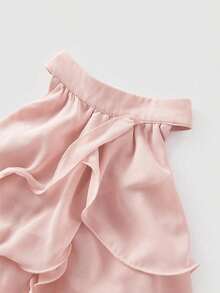 MOD Top Corto Elegante Azul Marino con Volantes Multicapa, Top de Año Nuevo, Top de Fiesta, Top Casual para Mujer con Botones Frontales y Tirantes Anchos, Estilo Minimalista para Uso Diario, Estilo Vintage, Look para el Día de San Valentín - Rosa - Ver 4