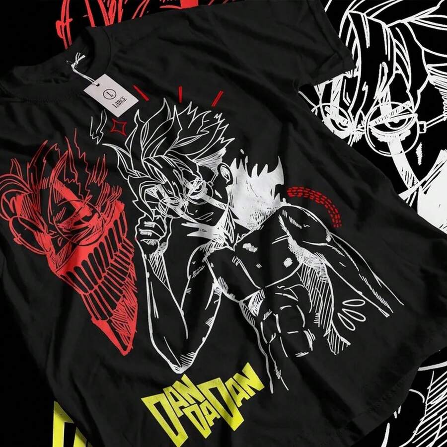 DANDA1DAN Ropa para todo el año Camiseta de nuevo modelo Anime Lover UniS1ex Oversized de alta calidad Y2k Short Sves Clásico producto popular Camiseta de manga corta de algodón puro de 220 g para hombres y mujeres, tejido grueso, resistente a las arrugas y que no se deforma fácilmente. Estilo simple y versátil, ligero y transpirable, perfecto para ir al trabajo, viajar, acampar, ir de compras y el tiempo libre diario. - Negro - Ver 1