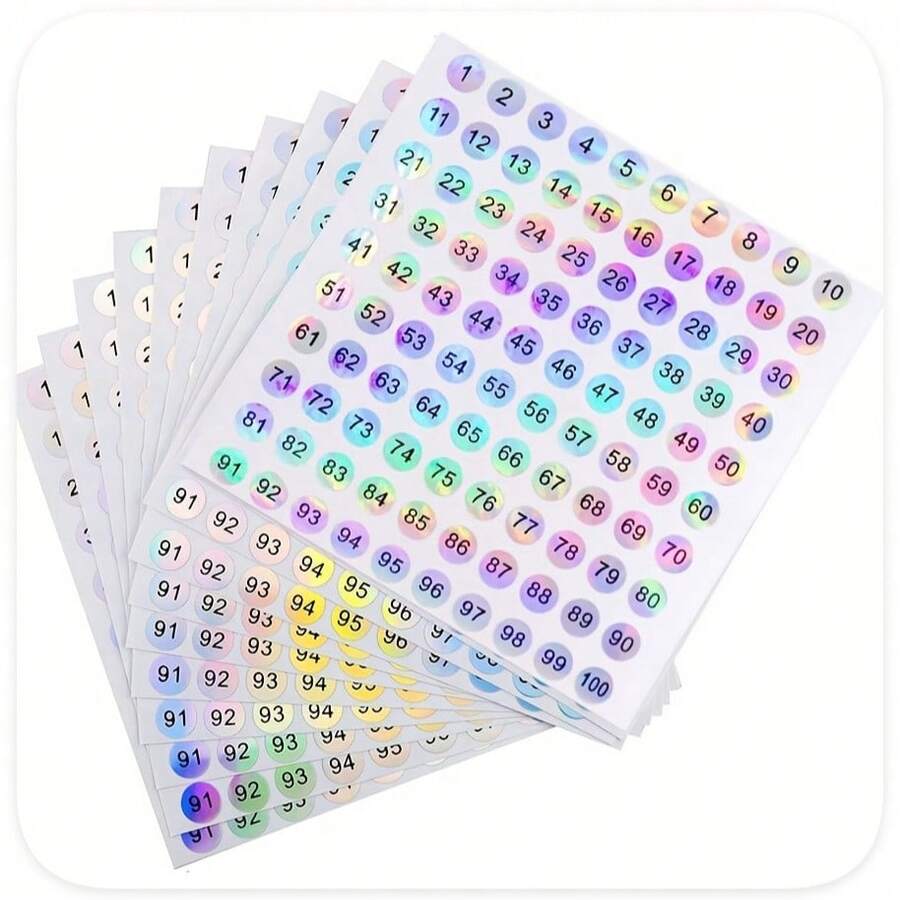 10 张 1 至 1000 连续激光数字贴纸,0.39 英寸圆形标签,自粘标签贴纸,适用于家庭、学校、办公室装饰 - 方形 - 查看 1