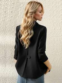 Chaqueta blazer de mujer de unicolor con cuello de solapa, adecuada para uso diario y para ir al trabajo - Negro - Ver 1
